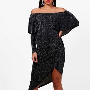 Maternity Megan Ruffle Glitter Wrap Midi Dress